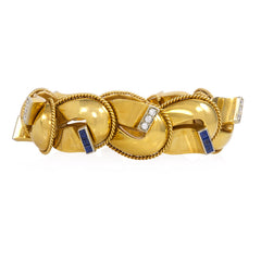 Retro gold, sapphire and diamond horseshoe bracelet