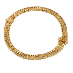 Gold chain mail necklace with diamond centerpiece