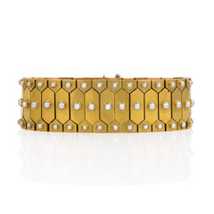 Antique gold and pearl plaque bracelet