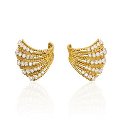 Gold and diamond fan-shaped clip earrings, Van Cleef and Arpels