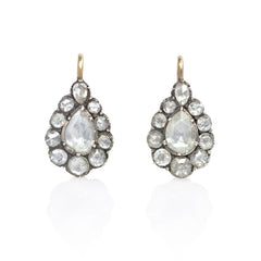 Antique pear-shaped diamond cluster earrings