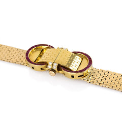 Retro gold, ruby and diamond bracelet watch, John Rubel