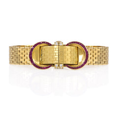 Retro gold, ruby and diamond bracelet watch, John Rubel