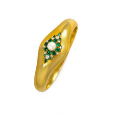 Antique gold, emerald, pearl, and diamond bangle