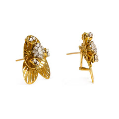 Retro gold and diamond openwork earrings