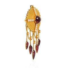 Antique gold, garnet and pearl pendant brooch