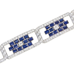 Superb Art Deco sapphire and diamond plaque bracelet