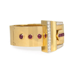 Retro ruby and diamond buckle bracelet