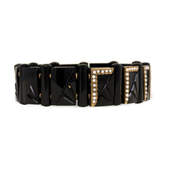 Pair of antique onyx plaque bracelets with pearls