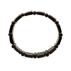 Pair of antique onyx plaque bracelets with pearls