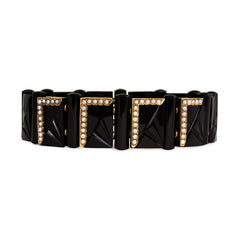 Pair of antique onyx plaque bracelets with pearls
