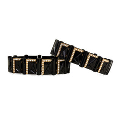 Pair of antique onyx plaque bracelets with pearls