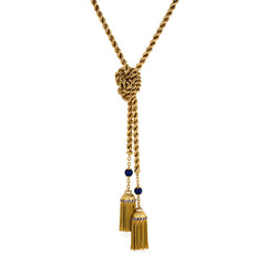 Long gold lariat with gemset tassels