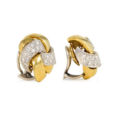 Two-color gold and diamond knot design earrings, Emil Meister