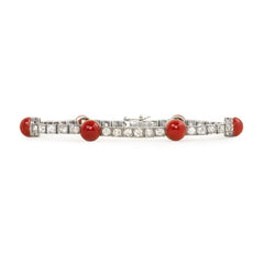 French Art Deco coral and diamond line bracelet