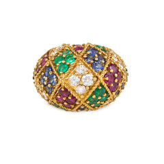 Gold and multigem harlequin ring