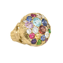 Antique gold multi-gem ring
