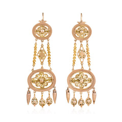 Long antique gold filigreed earrings