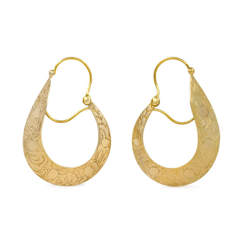 Antique gold tapered hoop earrings