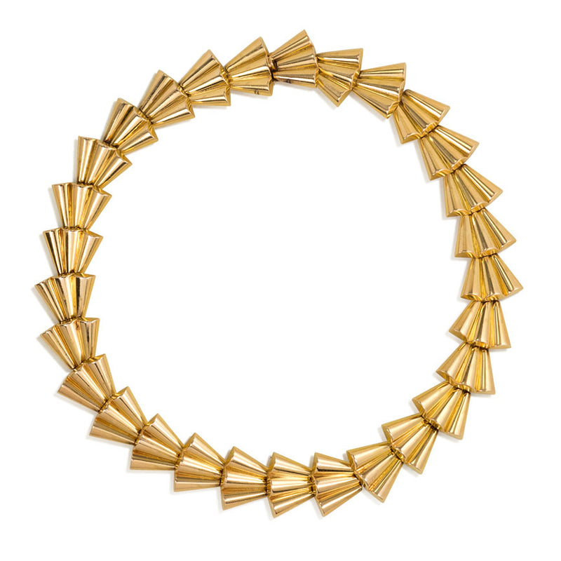 Retro gold scalloped link necklace, France