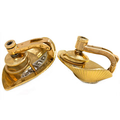 Gold and diamond stylized leaf earclips, Cartier Paris