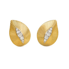 Gold and diamond stylized leaf earclips, Cartier Paris