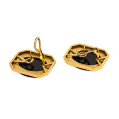 Gold and oval onyx earrings