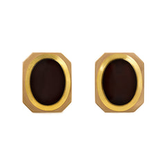 Gold and oval onyx earrings