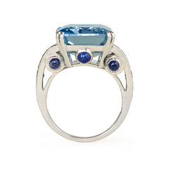 Retro diamond, sapphire and aquamarine ring
