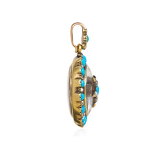 Antique crystal, turquoise and diamond locket, French import