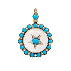 Antique crystal, turquoise and diamond locket, French import