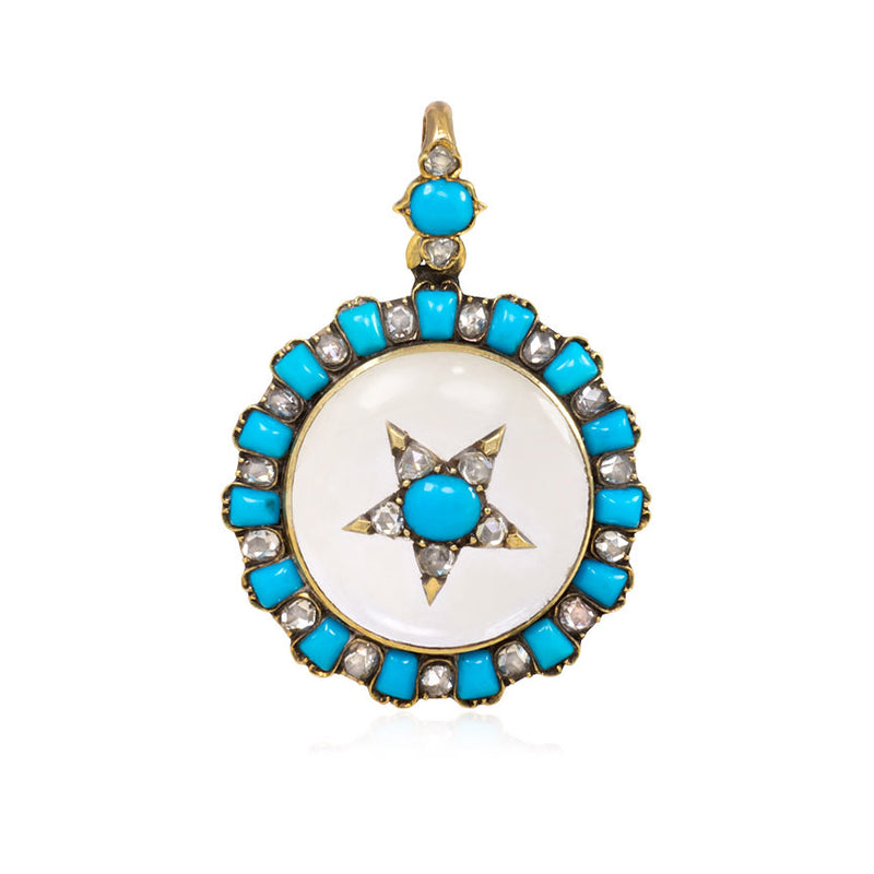 Antique crystal, turquoise and diamond locket, French import