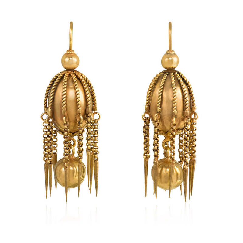 Antique gold bead and fringe earrings
