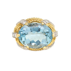 Gold wirework and aquamarine cocktail ring