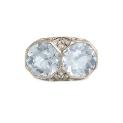 Art Deco aquamarine and platinum headlight ring
