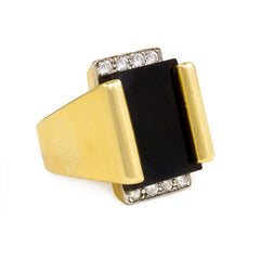 Gold, onyx, and diamond ring, Cartier