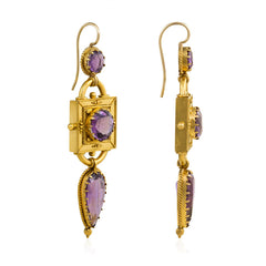 Antique Etruscan revival gold and amethyst earrings
