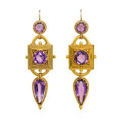 Antique Etruscan revival gold and amethyst earrings