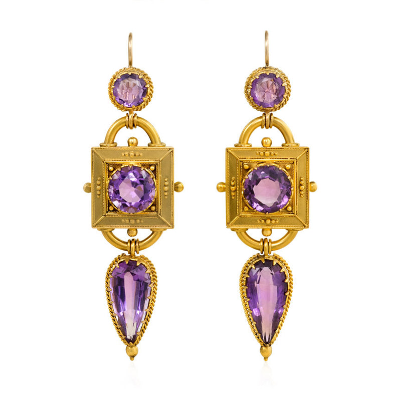Antique Etruscan revival gold and amethyst earrings