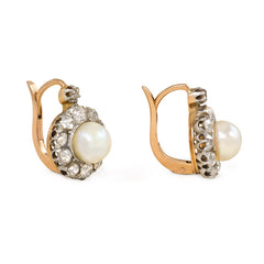 Antique pearl and diamond cluster earrings, Austro-Hungary