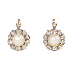 Antique pearl and diamond cluster earrings, Austro-Hungary