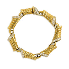 Italian 1970s gold and diamond oblong ribbed link bracelet