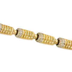 Italian 1970s gold and diamond oblong ribbed link bracelet