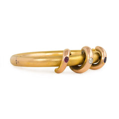 Antique Two-Color Gold and Multigemstone Bangle