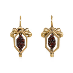 Antique day-to-night gold, garnet and steel earrings