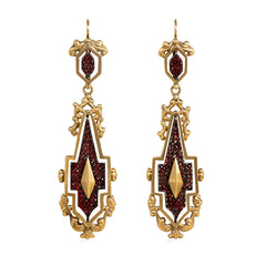 Antique day-to-night gold, garnet and steel earrings
