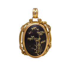Victorian shakudo locket with dragons
