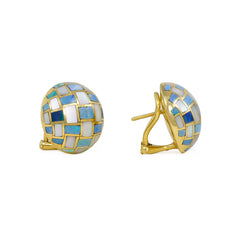 Checkered opal and mother-of-pearl button earrings, Angela Cummings