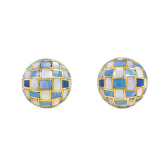 Checkered opal and mother-of-pearl button earrings, Angela Cummings