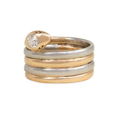 Retro gold, platinum, and diamond snake ring